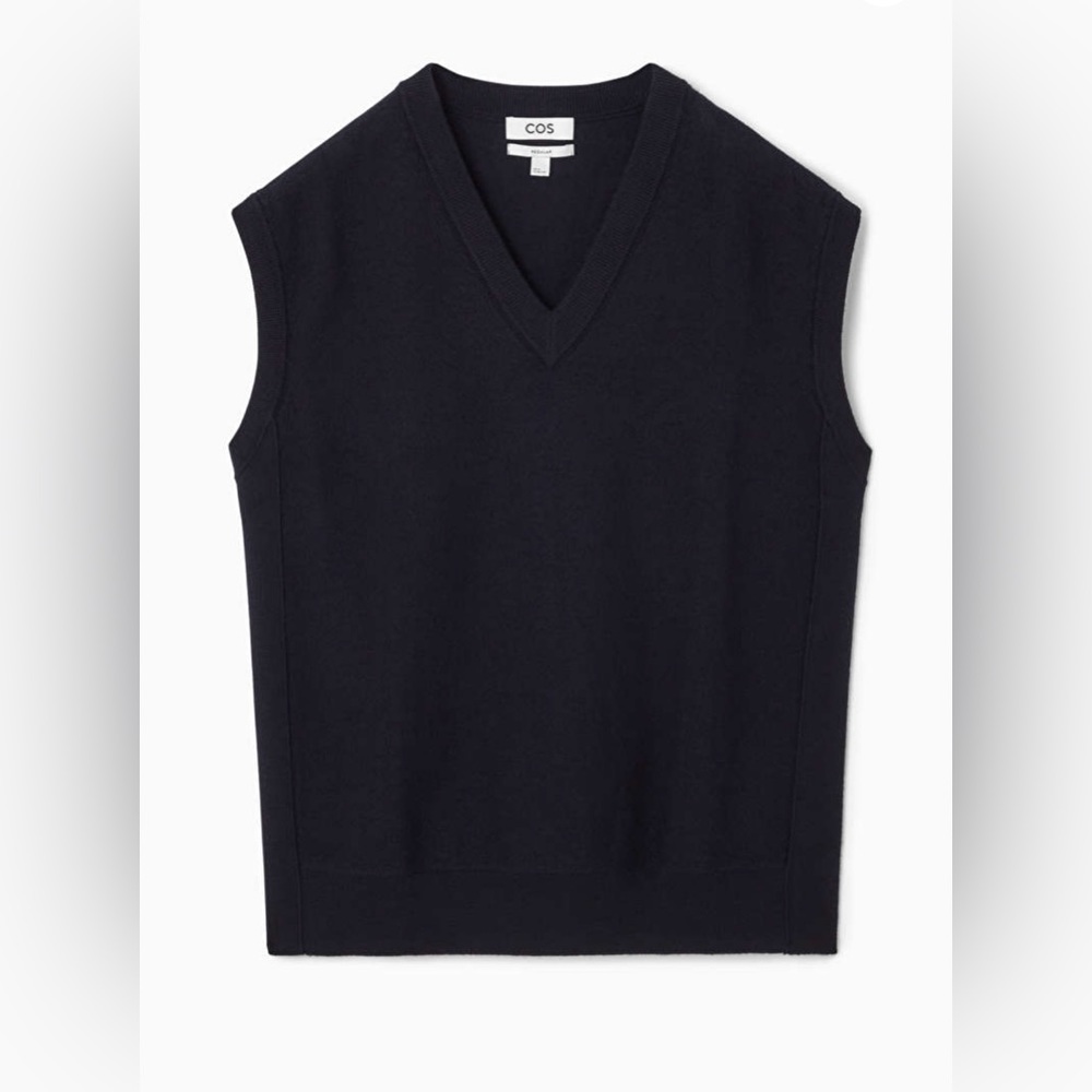 COS V-Neck Wool Vest in Black Size Medium